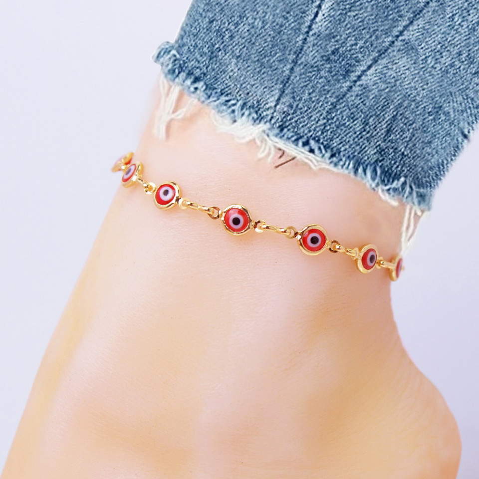 18K Yellow Gold Evil Eye Crystal Ankle Bracelet product image