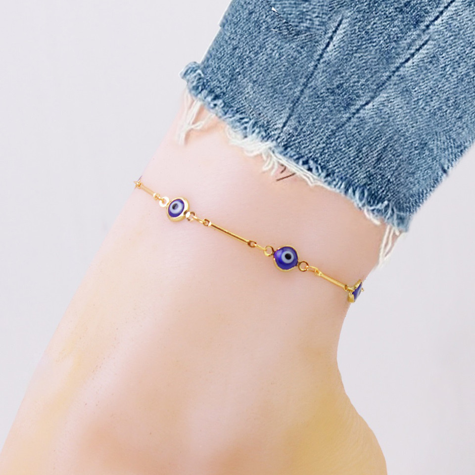 18K Yellow Gold Evil Eye Crystal Ankle Bracelet product image