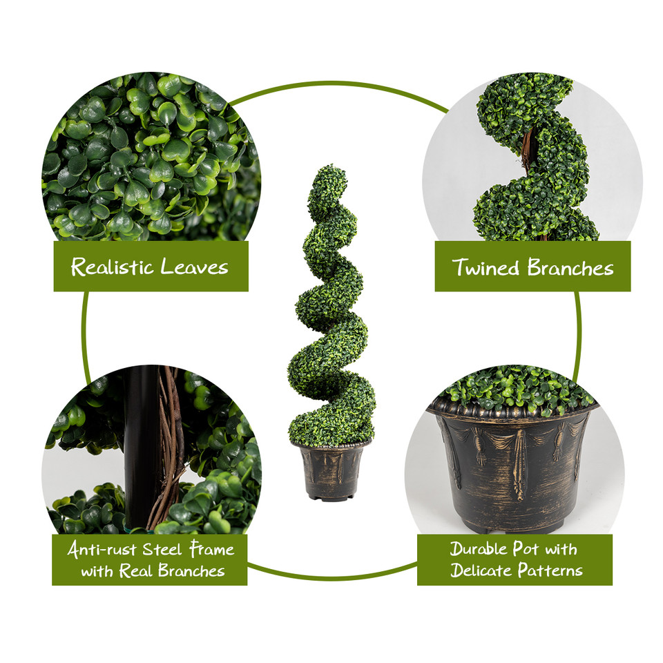 4-Foot Artificial Boxwood Spiral Tree with Green Leaves (1 or 2-Pack) product image