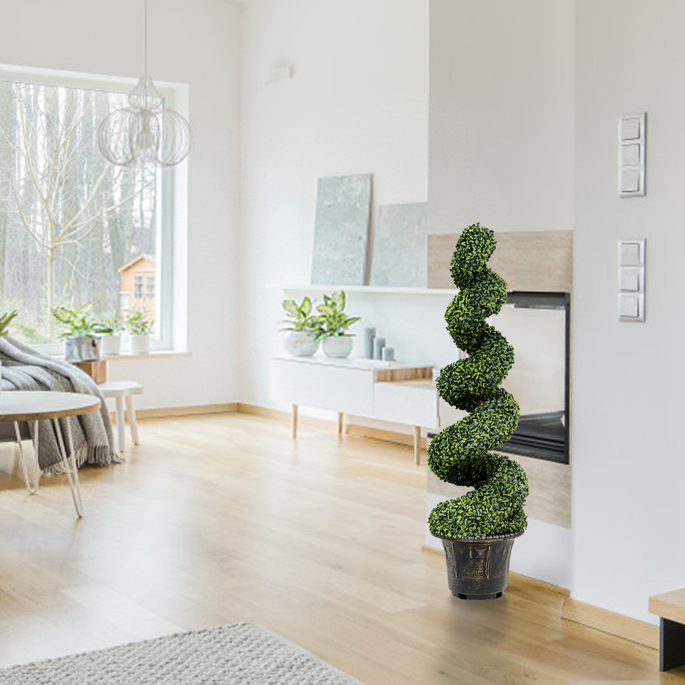 4-Foot Artificial Boxwood Spiral Tree with Green Leaves (1 or 2-Pack) product image