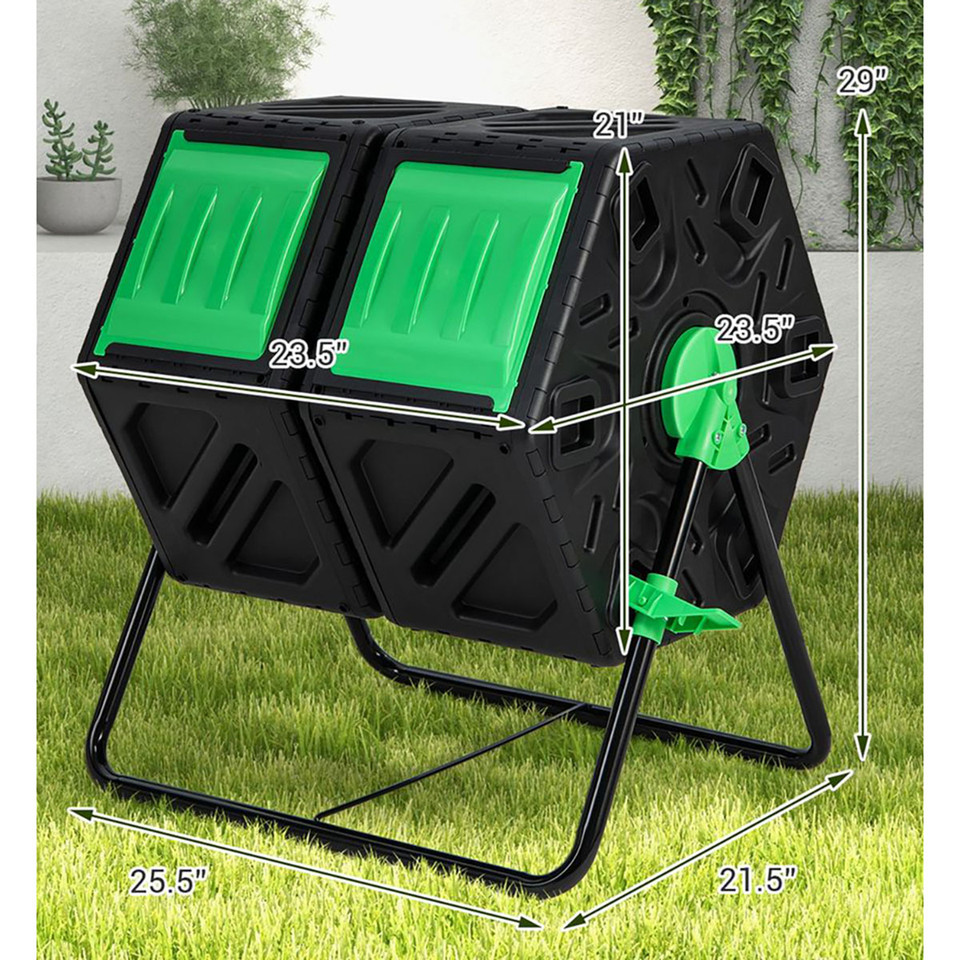 Dual Chamber Garden Compost Tumbler with Sliding Doors product image