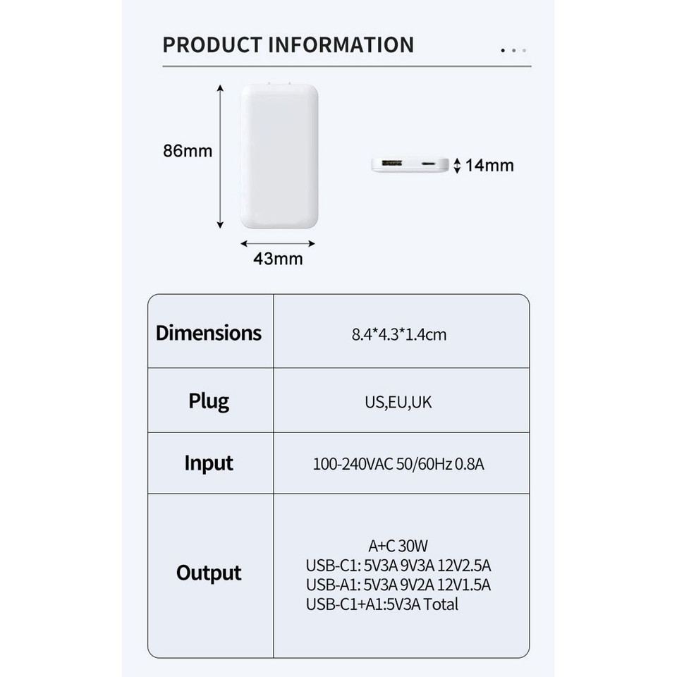 Ultra-Slim 30W USB-C & USB-A Dual-Port Fast Charger (2-Pack) product image