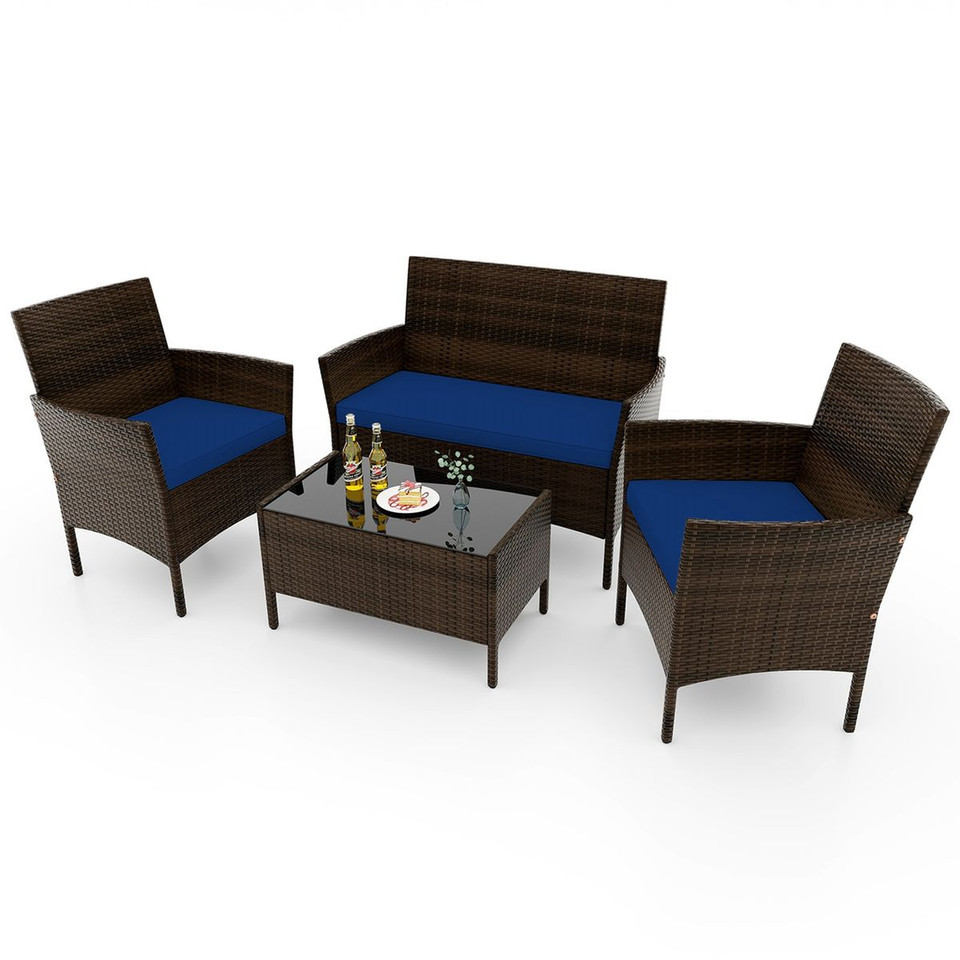 4-Piece Patio Rattan Conversation Set (8 Colors) product image