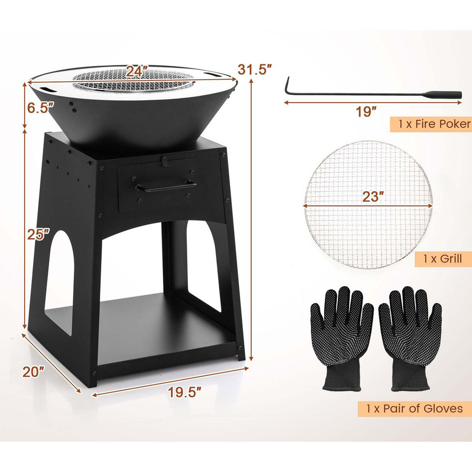 Patio Fire Pit with Firewood Log Rack & Grill product image