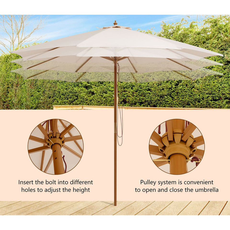 10-Foot Patio Umbrella with 8 Wooden Ribs & 3 Adjustable Heights product image