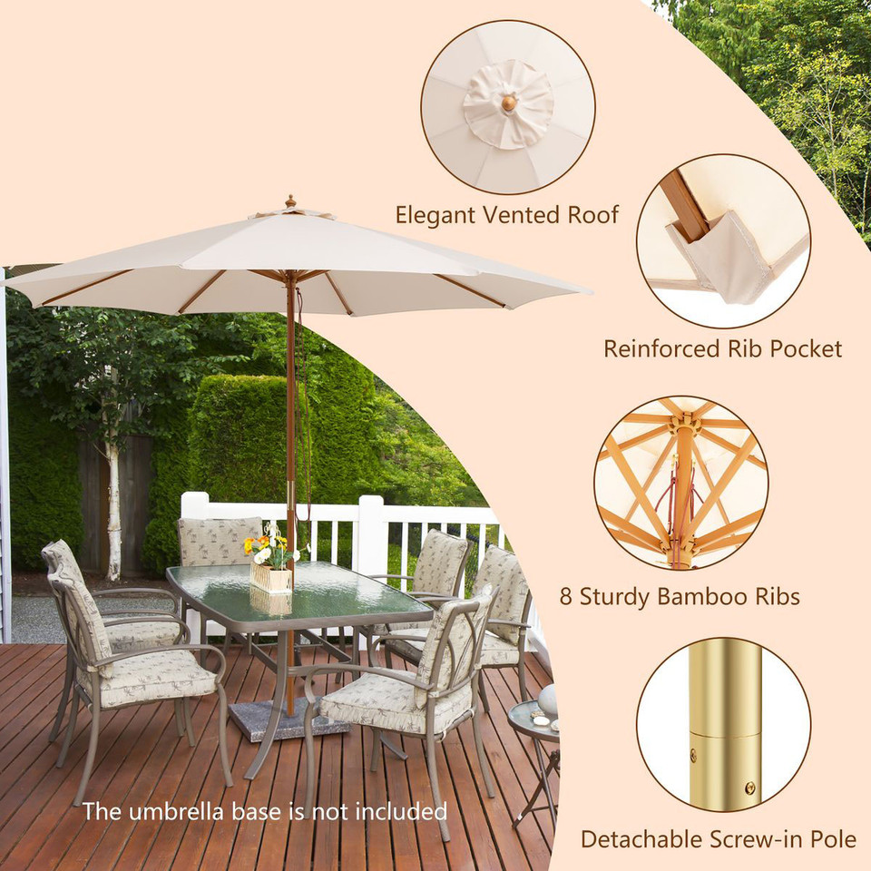10-Foot Patio Umbrella with 8 Wooden Ribs & 3 Adjustable Heights product image