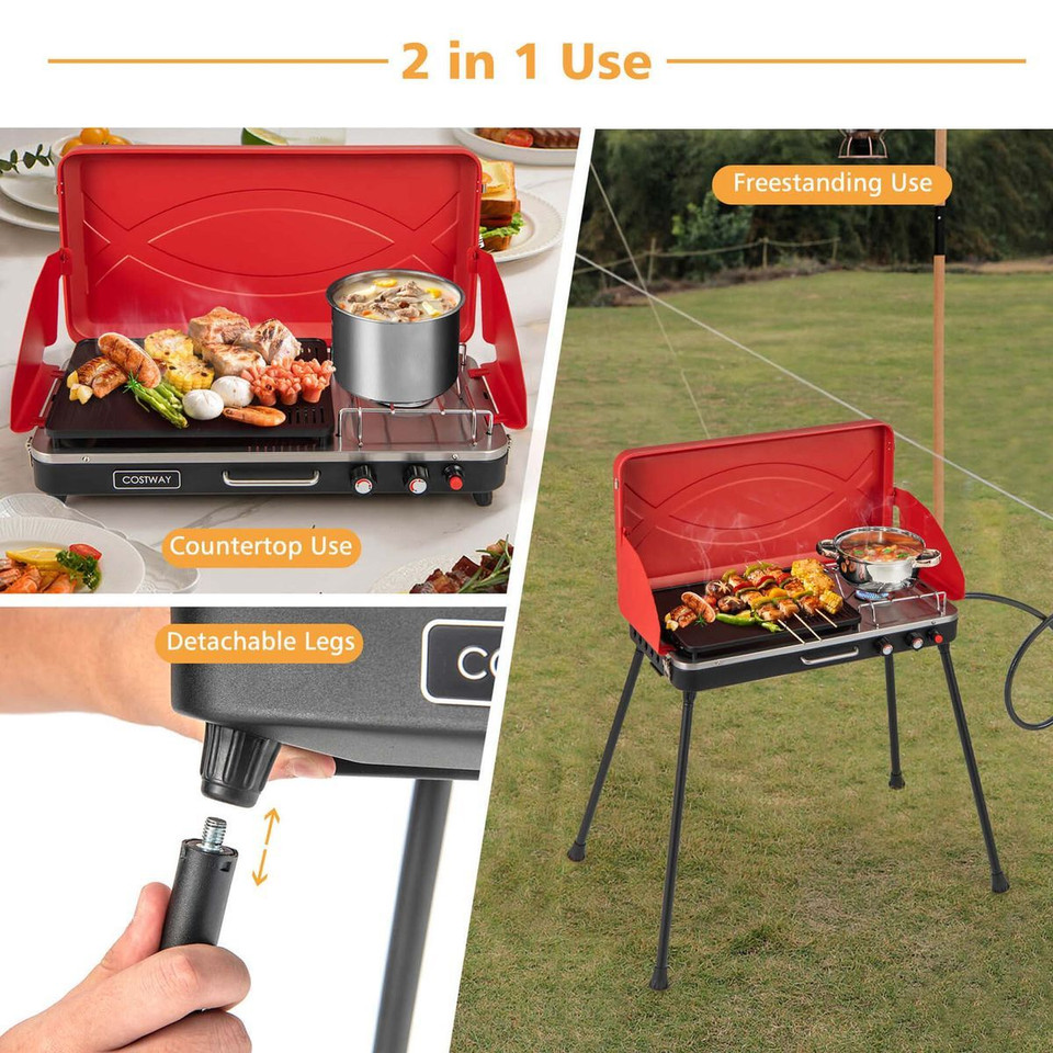 2-in-1 Gas Camping Grill and Stove with Detachable Legs product image