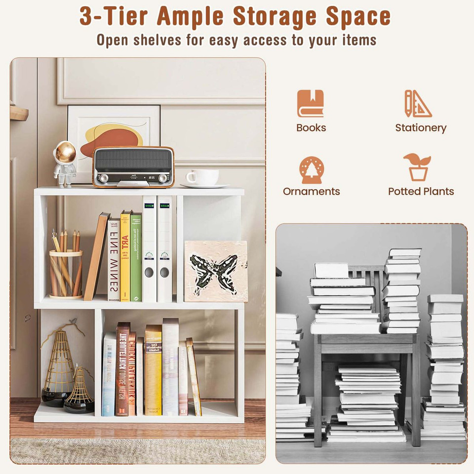 3-Tier Geometric Bookcase with Open Storage product image