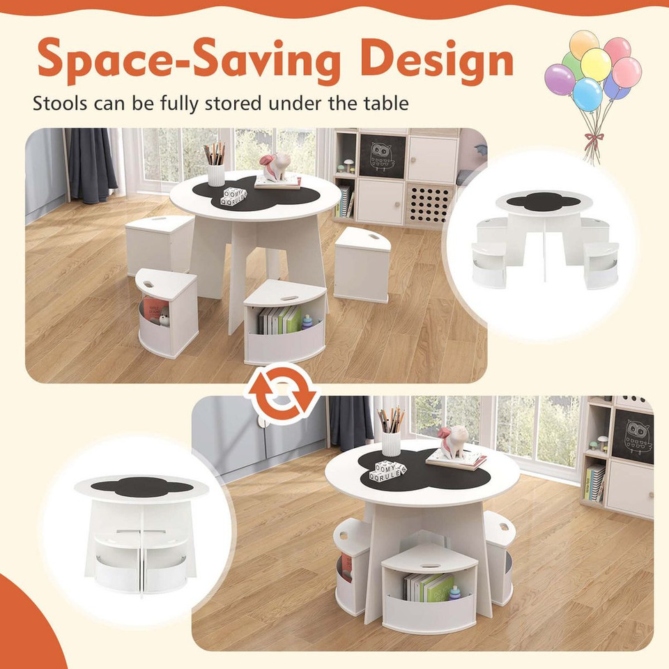 5-Piece Kids Table and Chair Set with Chalkboard Tabletop product image
