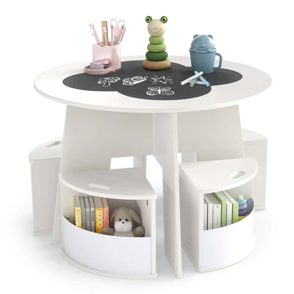 5-Piece Kids Table and Chair Set with Chalkboard Tabletop product image