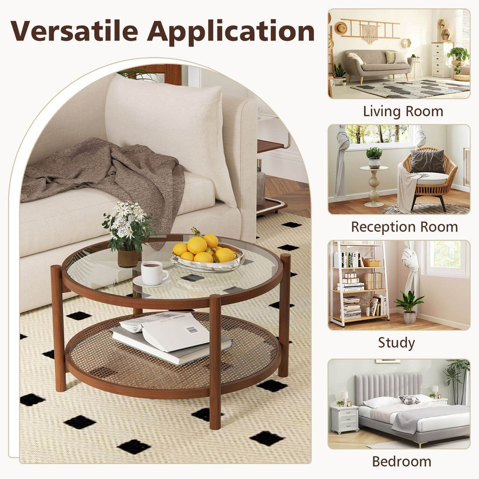 31" Wooden Round Coffee Table with Tempered Glass Top  product image