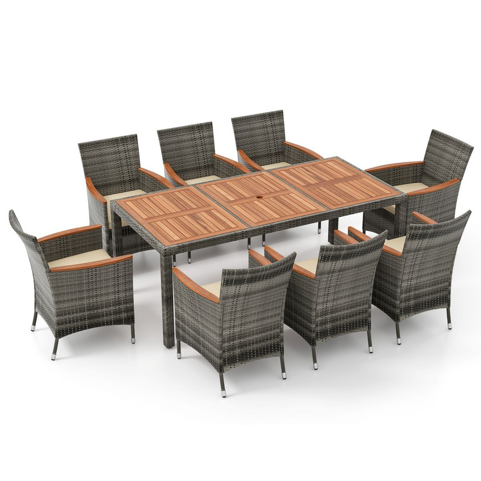 9-Piece Outdoor Wicker Dining Set with Acacia Wood Table product image