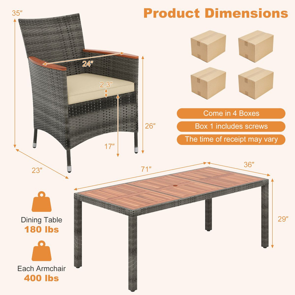 9-Piece Outdoor Wicker Dining Set with Acacia Wood Table product image
