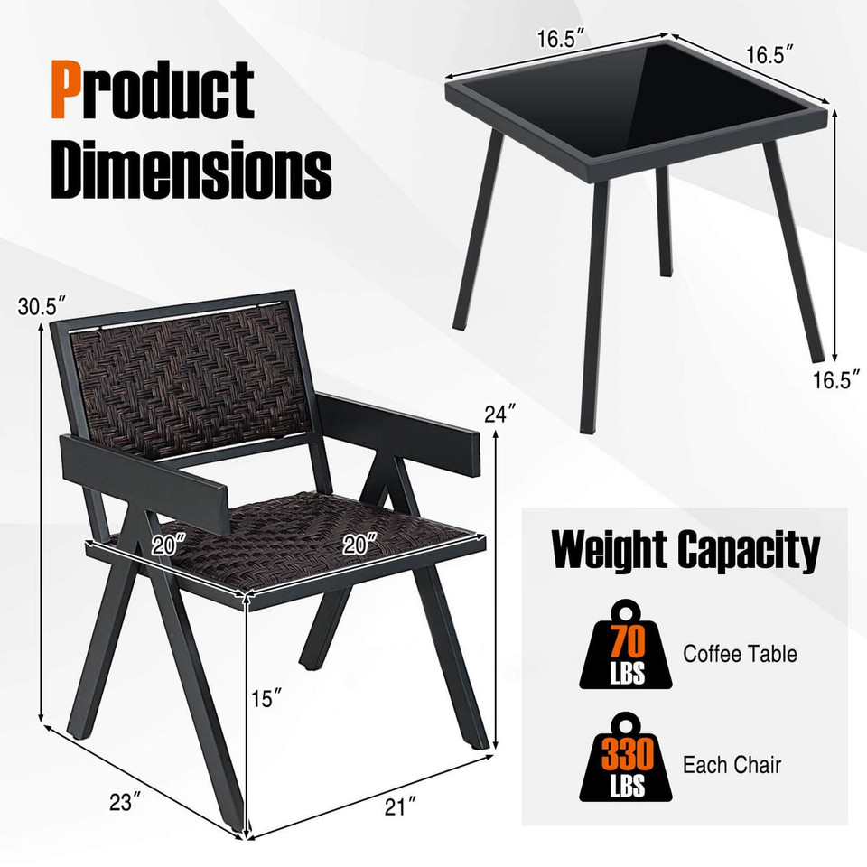 3-Piece Patio Rattan Furniture Set with Quick Dry Foam Padding  product image