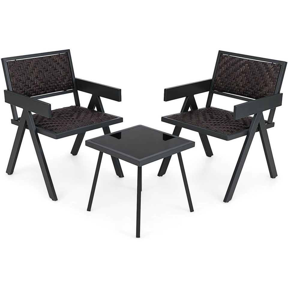 3-Piece Patio Rattan Furniture Set with Quick Dry Foam Padding  product image
