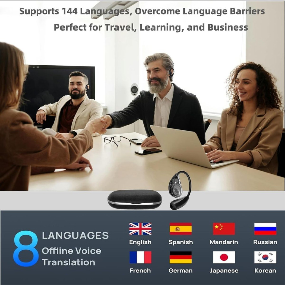 AI Language Translator Earbuds,144 Languages Bluetooth Translator Device, Two Way Translator Earphones for Language Learning Travel Business,Black product image