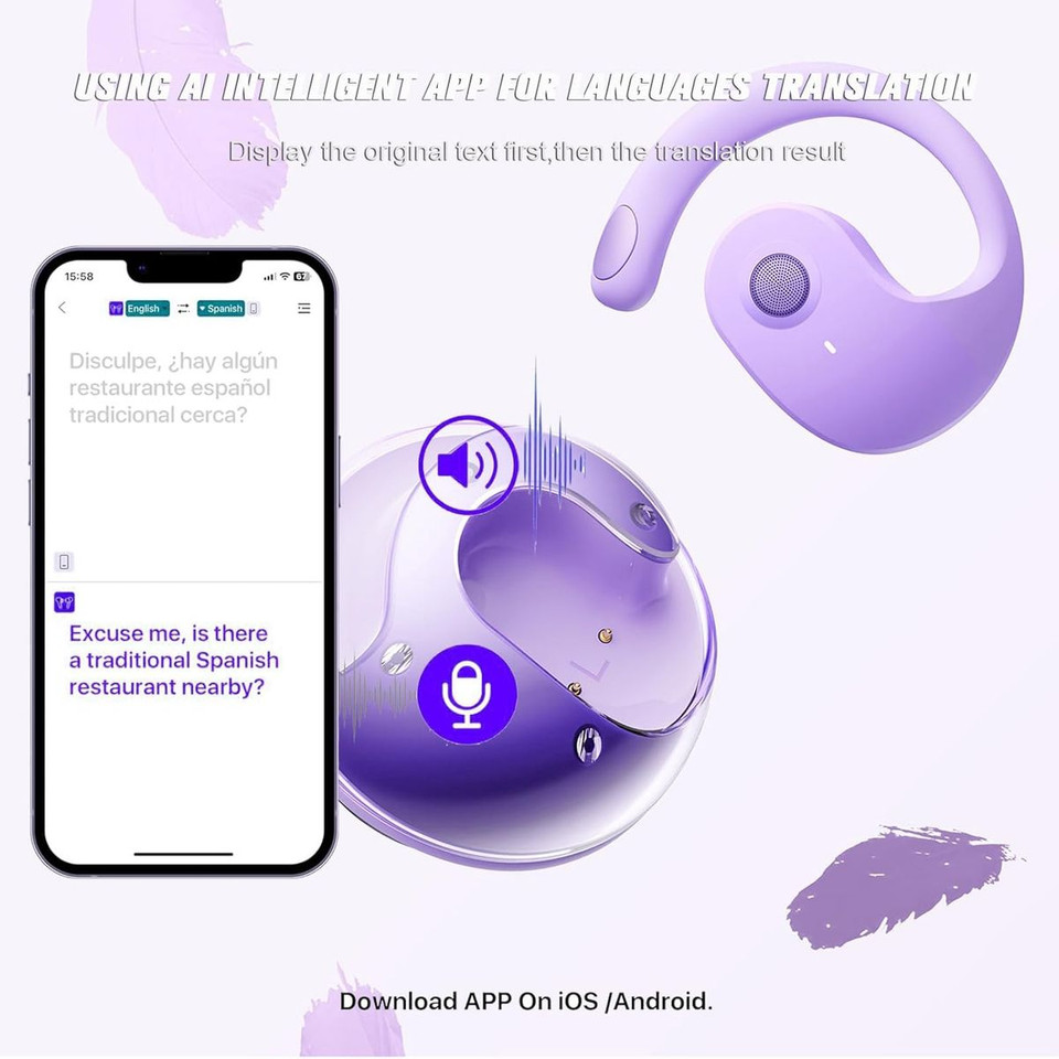 144 Languages Translation Device Ai Translator Earbuds Translating Headphones Real Time Ai Headphones Language Translation (Purple) product image