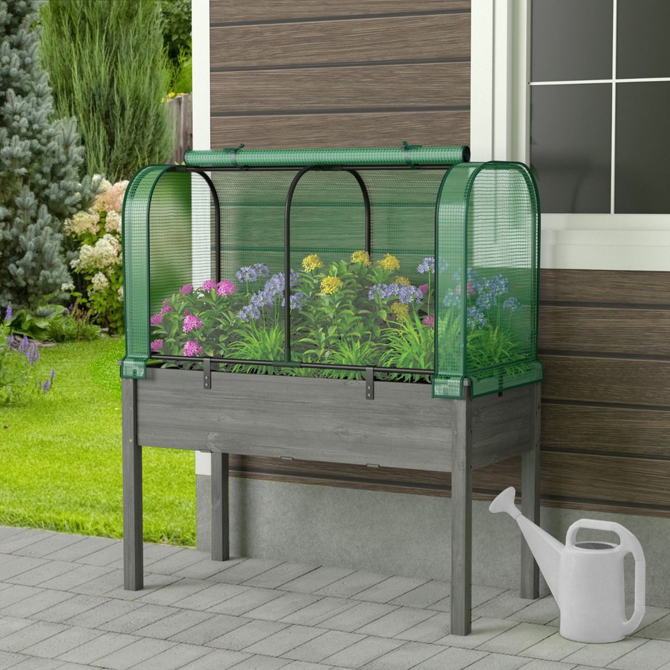 Elevated Wooden Raised Garden Bed with Mini Greenhouse product image