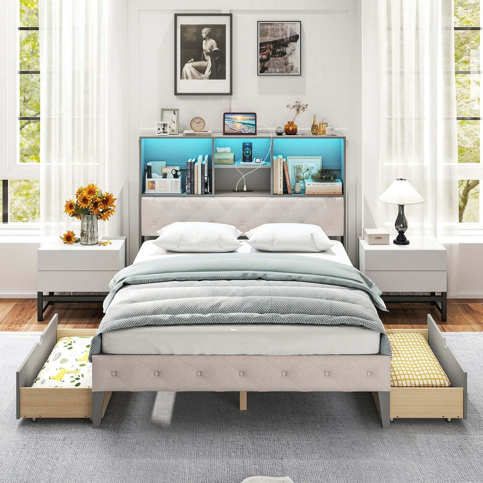 Full-Size Bed Frame with Headboard Storage and RGB LED Lights product image