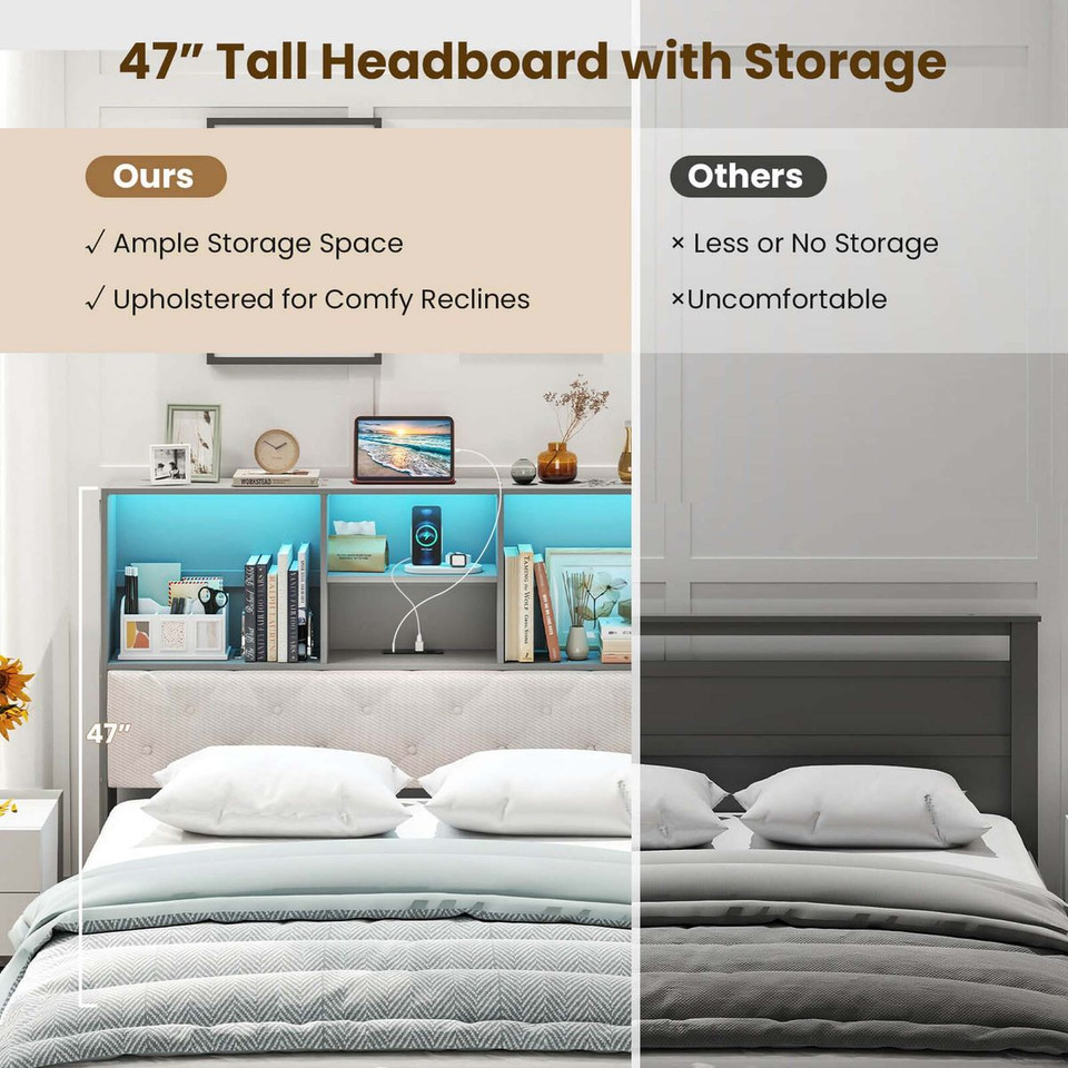 Full-Size Bed Frame with Headboard Storage and RGB LED Lights product image