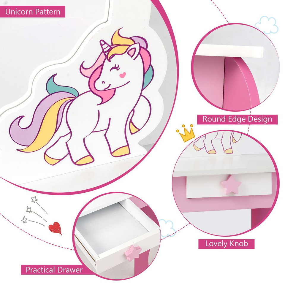 Kids Wooden Vanity Makeup Table and Chair Set product image