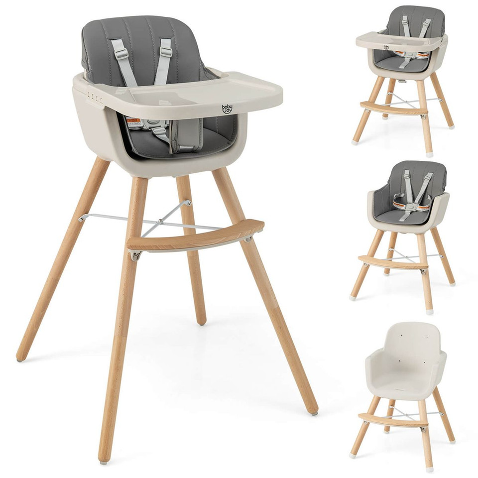 3 in 1 Convertible Wooden High Chair with PU Cushion product image