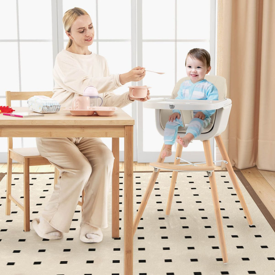 3 in 1 Convertible Wooden High Chair with PU Cushion product image