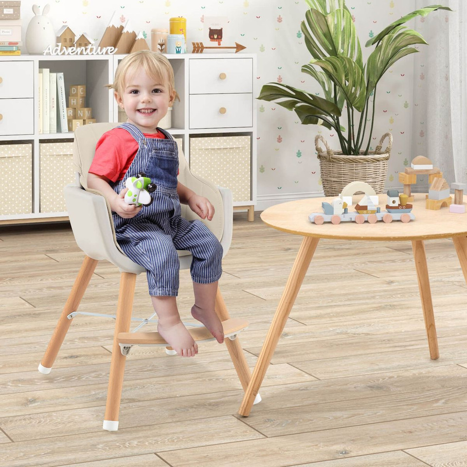 3 in 1 Convertible Wooden High Chair with PU Cushion product image