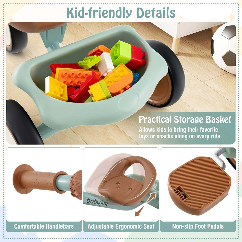 Kids Tricycle  with Adjustable Seat and Storage Basket product image