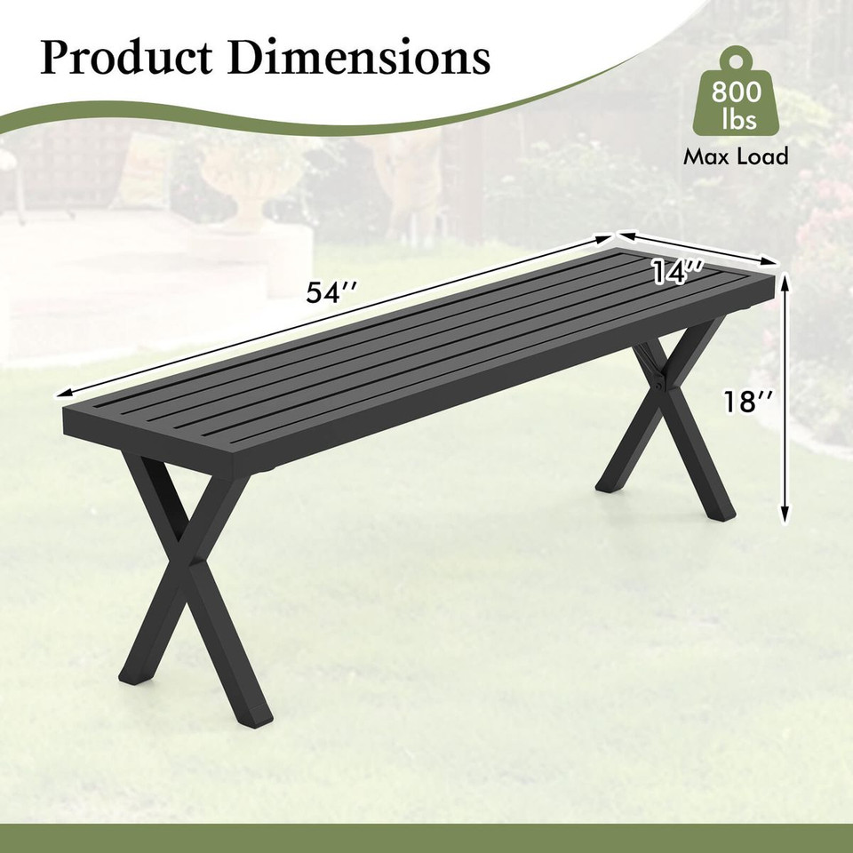 54" Patio Metal Bench with Slatted Seat and X-Shaped Legs product image