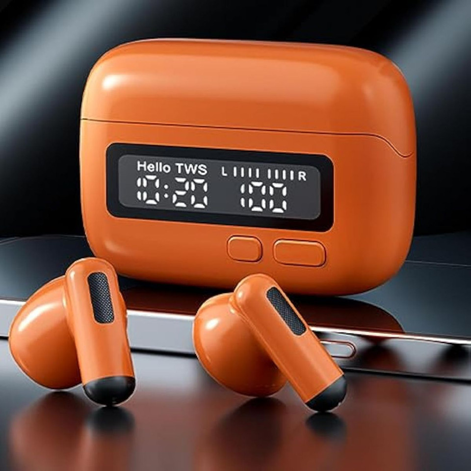 Wireless Earbuds Earphone , Retro ENC Noise Reduction Stereo Sound 5.2 with LED Power Display, For Sports Game (Orange) product image