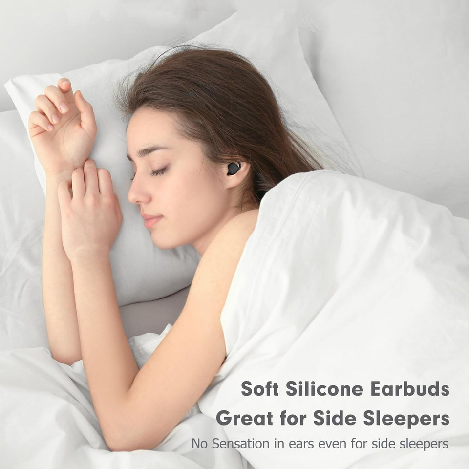 Wireless Bluetooth Earbuds Comfortable Noise Blocking LED Power Display Music Sleep Dual Mode for Sleeping Working Hiking Color Black product image