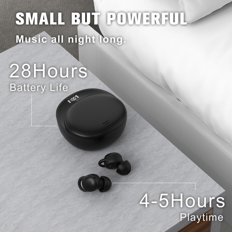 Wireless Bluetooth Earbuds Comfortable Noise Blocking LED Power Display Music Sleep Dual Mode for Sleeping Working Hiking Color Black product image