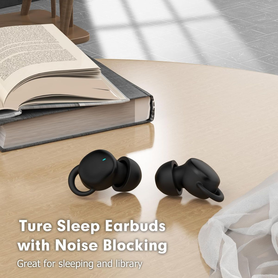Wireless Bluetooth Earbuds Comfortable Noise Blocking LED Power Display Music Sleep Dual Mode for Sleeping Working Hiking Color Black product image
