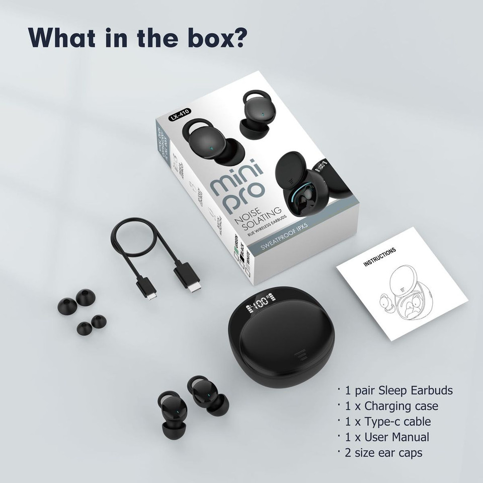 Wireless Bluetooth Earbuds Comfortable Noise Blocking LED Power Display Music Sleep Dual Mode for Sleeping Working Hiking Color Off white product image