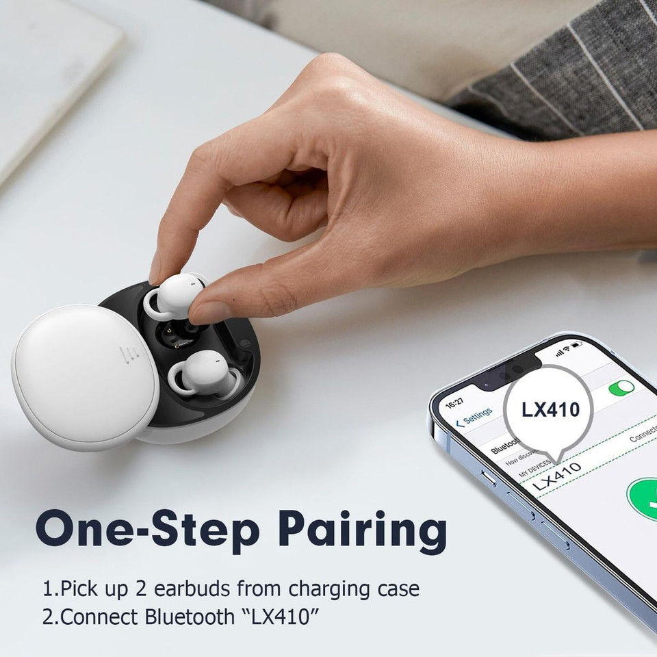 Wireless Bluetooth Earbuds Comfortable Noise Blocking LED Power Display Music Sleep Dual Mode for Sleeping Working Hiking Color Off white product image