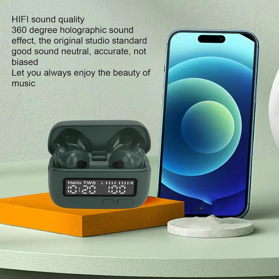 Wireless Earbuds Earphone , Retro ENC Noise Reduction Stereo Sound 5.2 with LED Power Display, For Sports Game (Green) product image