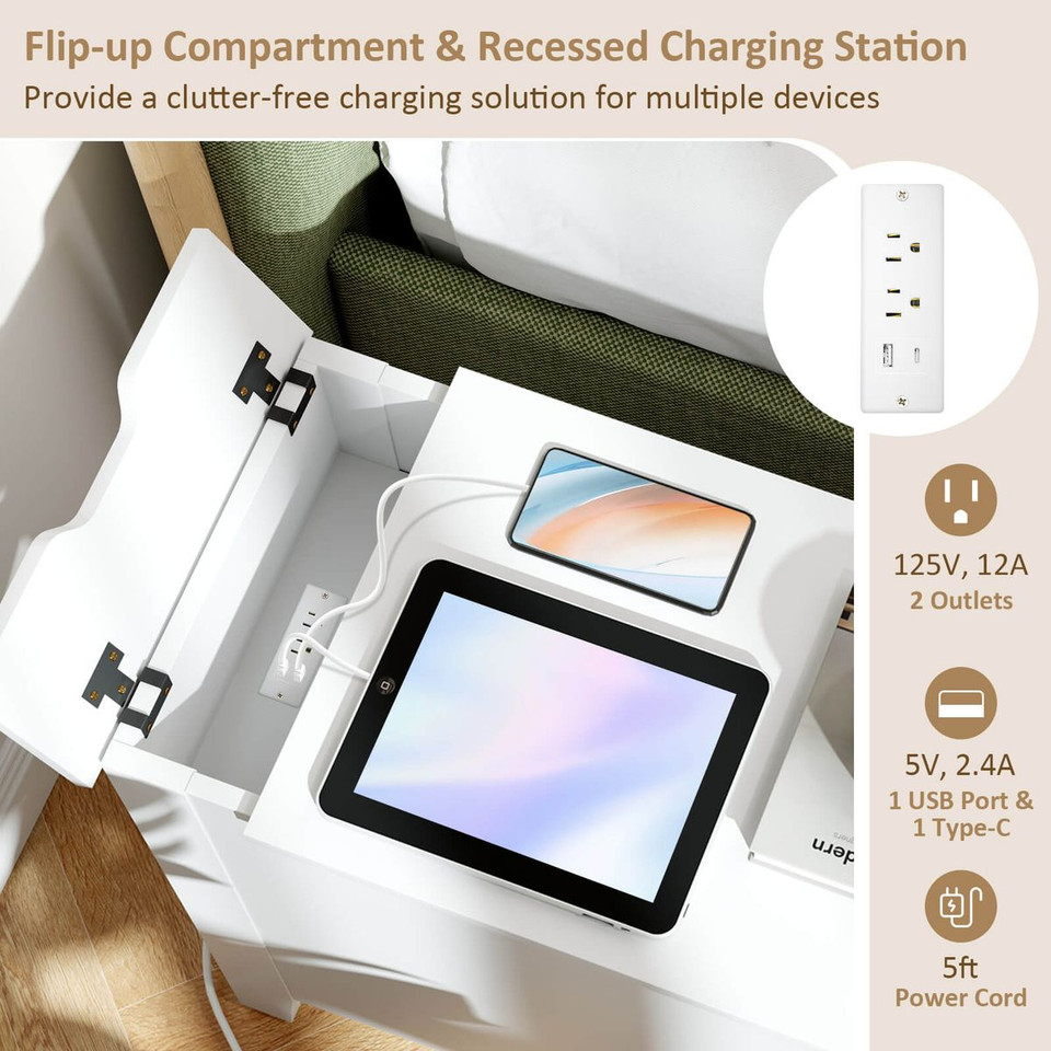 End Table with Charging Station and Built-In Power Strip product image