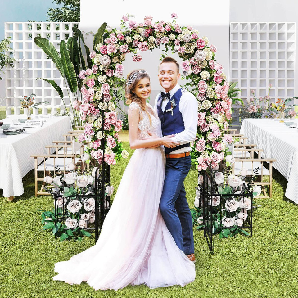 87" 2-Door Metal Garden Arbor Trellis with Side Planters product image