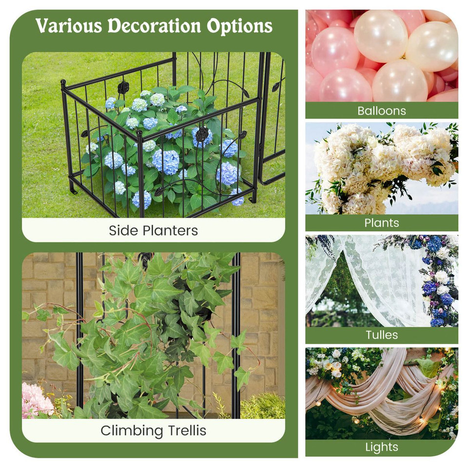 87" 2-Door Metal Garden Arbor Trellis with Side Planters product image
