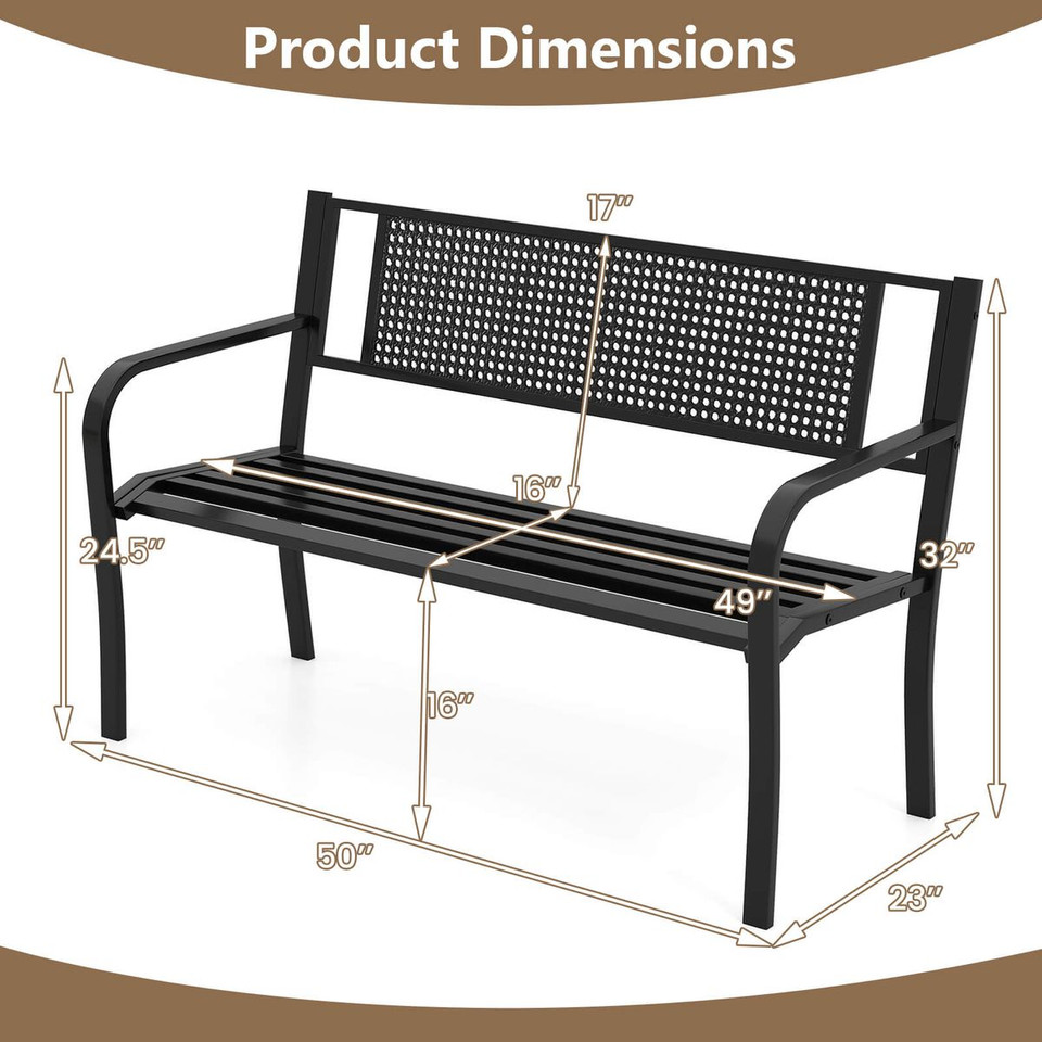 50" Garden Bench with Patterned Backrest and Curved Armrests product image