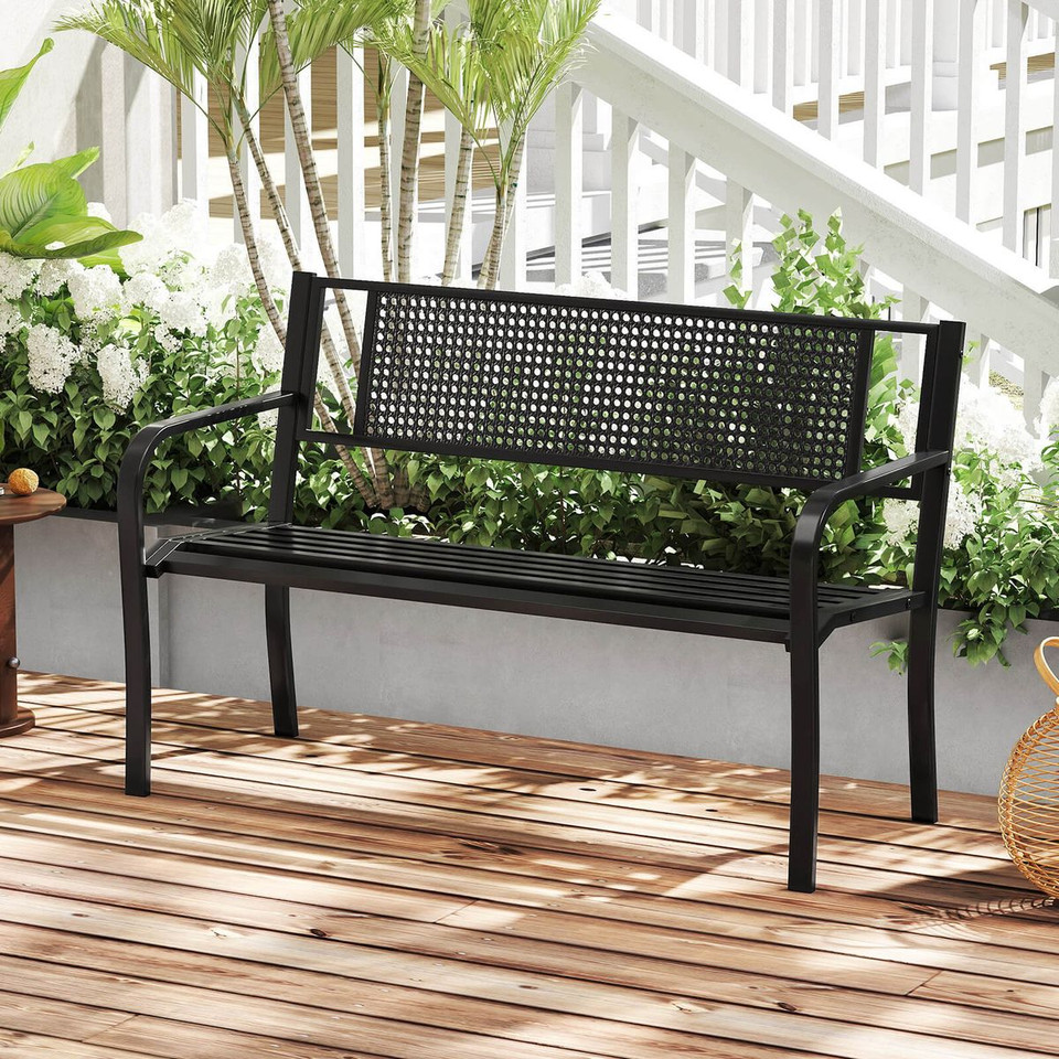 50" Garden Bench with Patterned Backrest and Curved Armrests product image