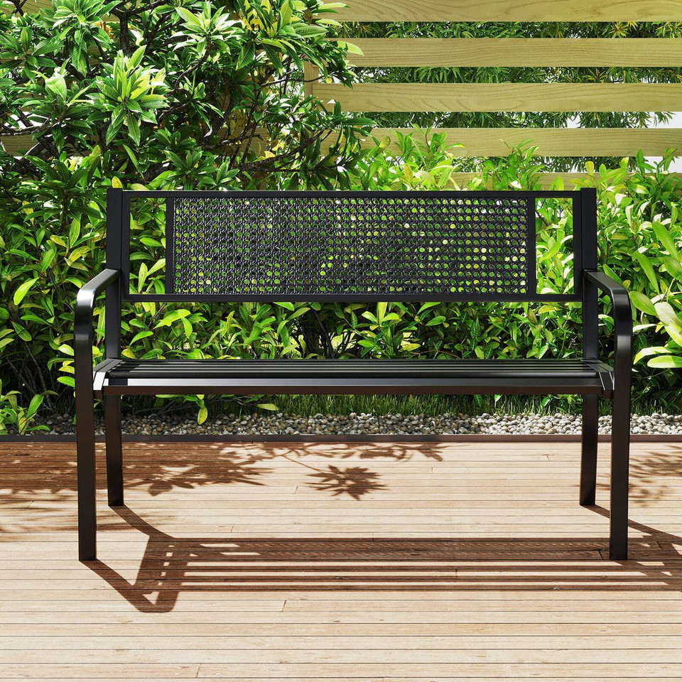 50" Garden Bench with Patterned Backrest and Curved Armrests product image