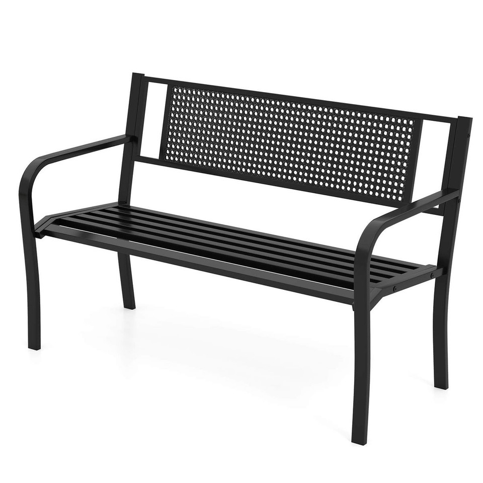 50" Garden Bench with Patterned Backrest and Curved Armrests product image