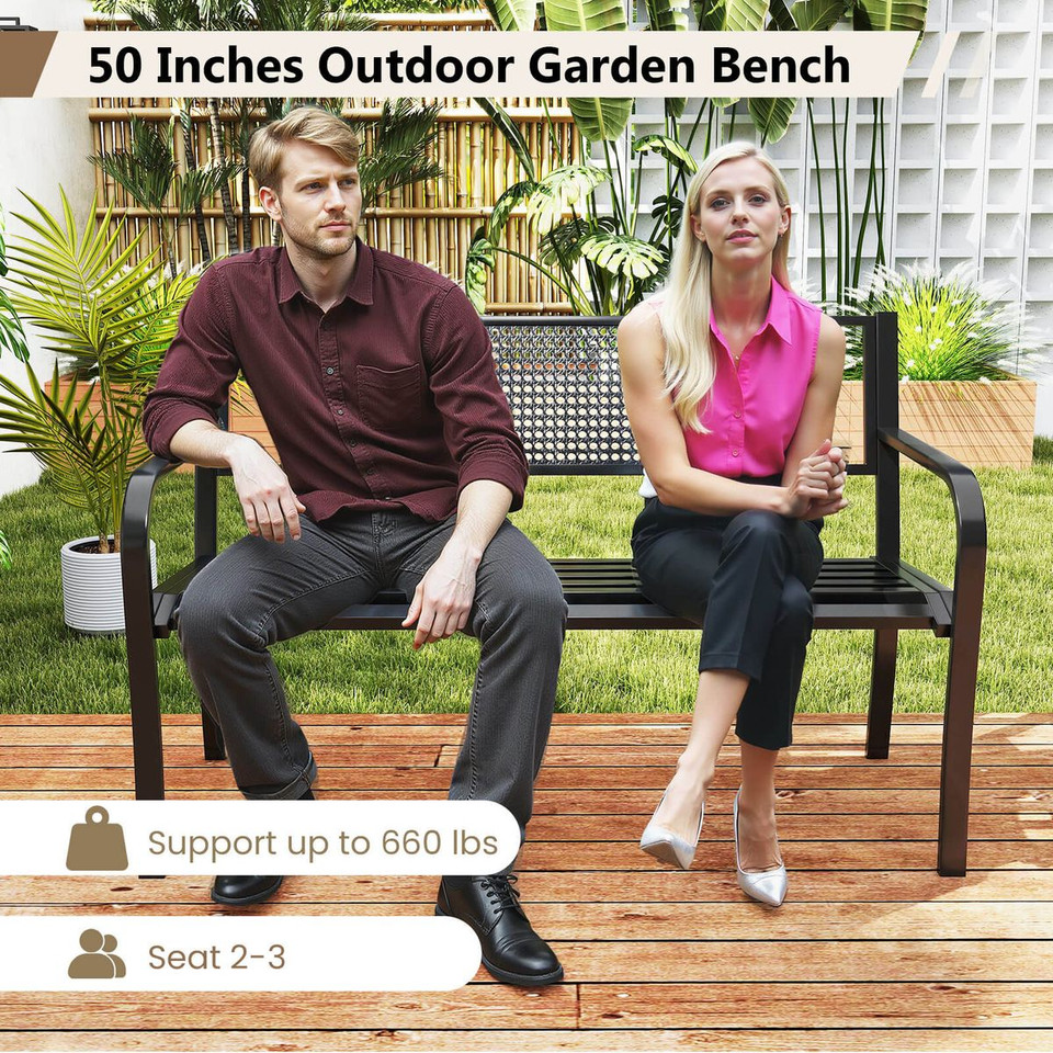 50" Garden Bench with Patterned Backrest and Curved Armrests product image