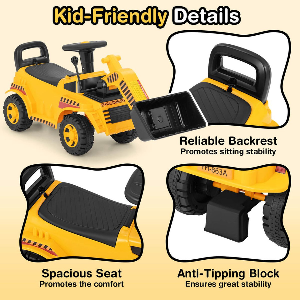 Kids' Ride-on Bulldozer with Adjustable Bucket and Under-Seat Storage product image