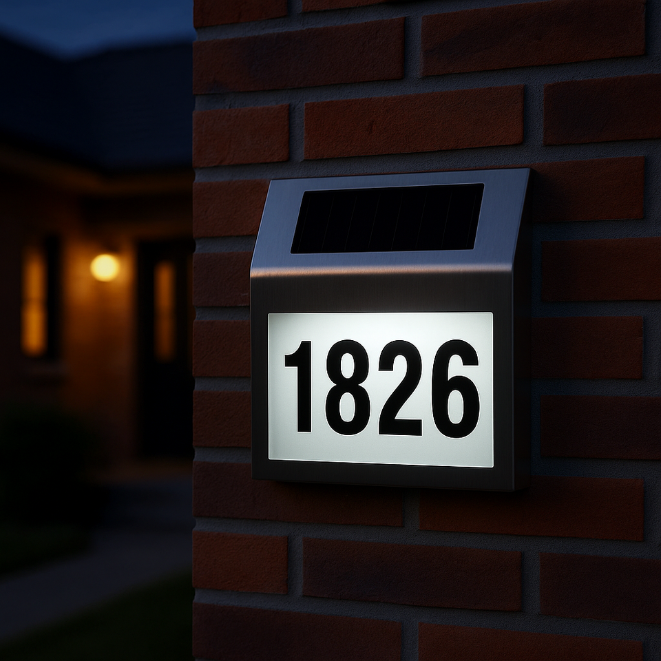Solar Stainless Steel House Number Light with White LEDs product image