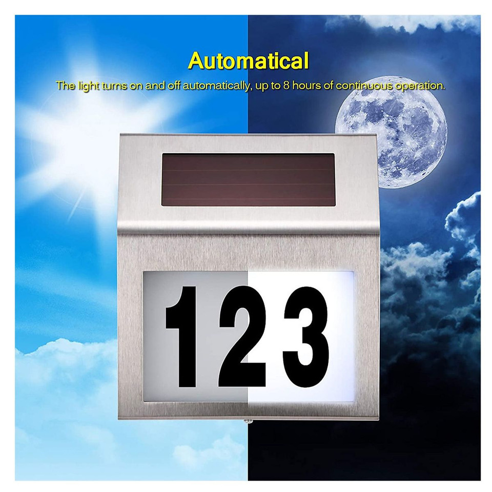 Solar Stainless Steel House Number Light with White LEDs product image