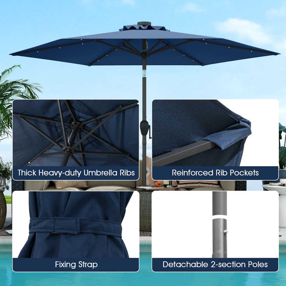 7.5-foot Solar Powered Patio Umbrella with LED Lights product image