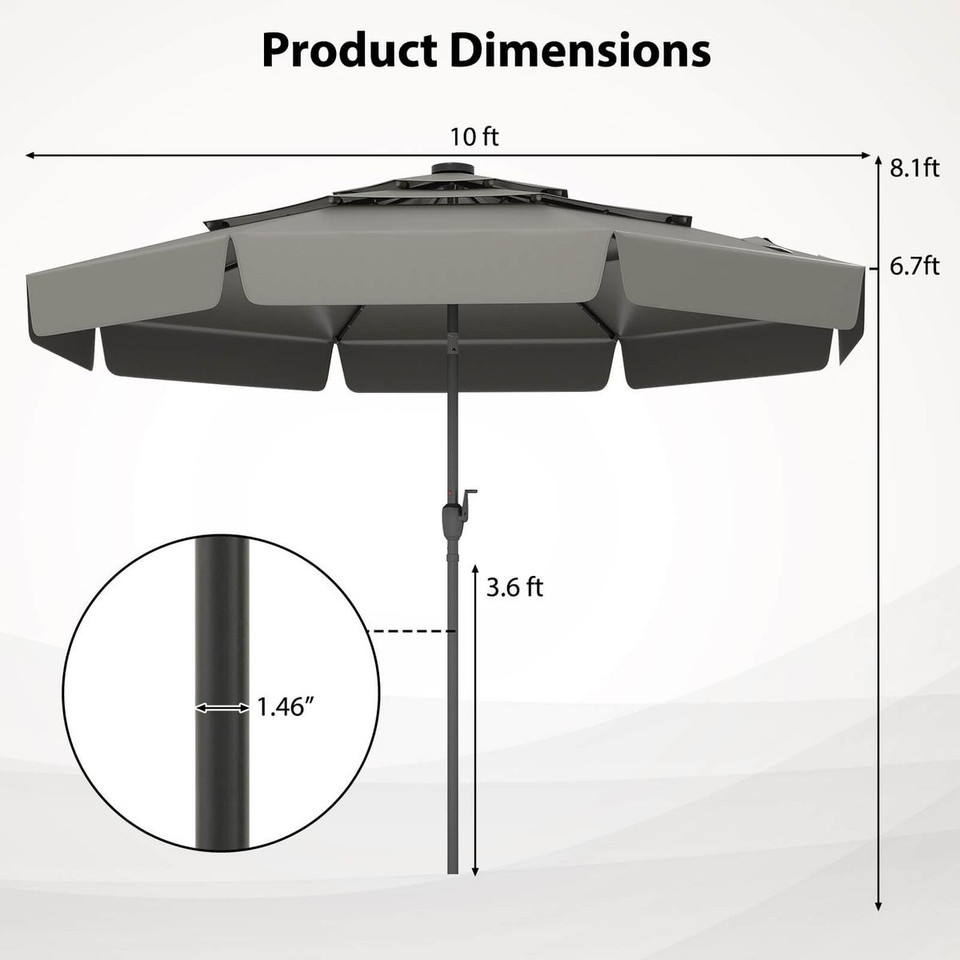 10-foot Solar Patio Umbrella with 3-Tier Vented Top and 32 LED Lights product image